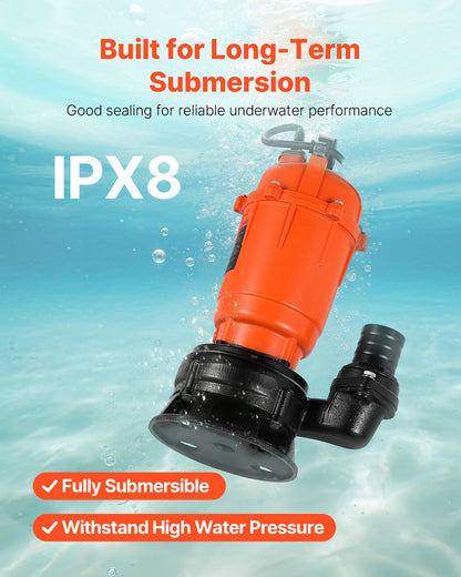 550W dränkbar avloppspump, 18000 l/h, dränkbar avloppspump i gjutjärn med 5 cm utlopp, 10 m maxlyft, dränerar smutsigt rent vatten, för pooler, trädgård, dammar, källare, översvämmade områden