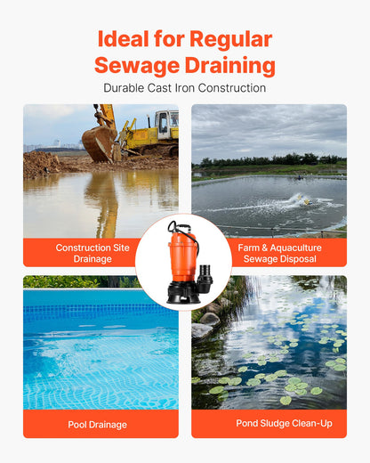 550W dränkbar avloppspump, 18000 l/h, dränkbar avloppspump i gjutjärn med 5 cm utlopp, 10 m maxlyft, dränerar smutsigt rent vatten, för pooler, trädgård, dammar, källare, översvämmade områden