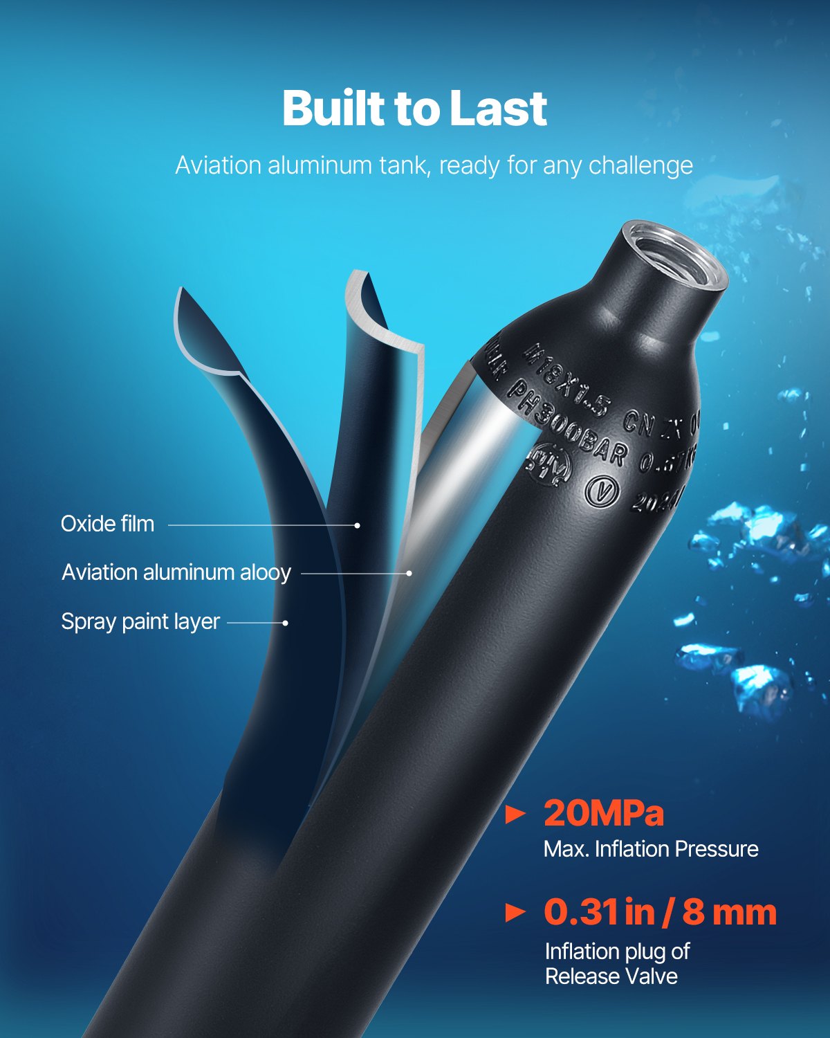 Dykflaska, 0,5 liters bärbar dykflaska, syrgasflaska med pump som räcker till 5–10 minuter under vattnet, dykdjup 98,43 fot, påfyllningsbar snorkelluftflaska för undervattensutforskning
