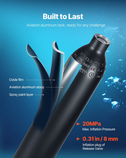 Dykflaska, 0,5 liters bärbar dykflaska, syrgasflaska med pump som räcker till 5–10 minuter under vattnet, dykdjup 98,43 fot, påfyllningsbar snorkelluftflaska för undervattensutforskning