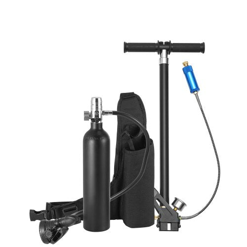 Scuba Tank, 1L Portable Diving Tank, Diving Oxygen Cylinder Support 15-20 Minutes Underwater Breathing, 98.43 ft Diving Depth, Refillable Snorkel Air Tank with Pump for Underwater Exploration