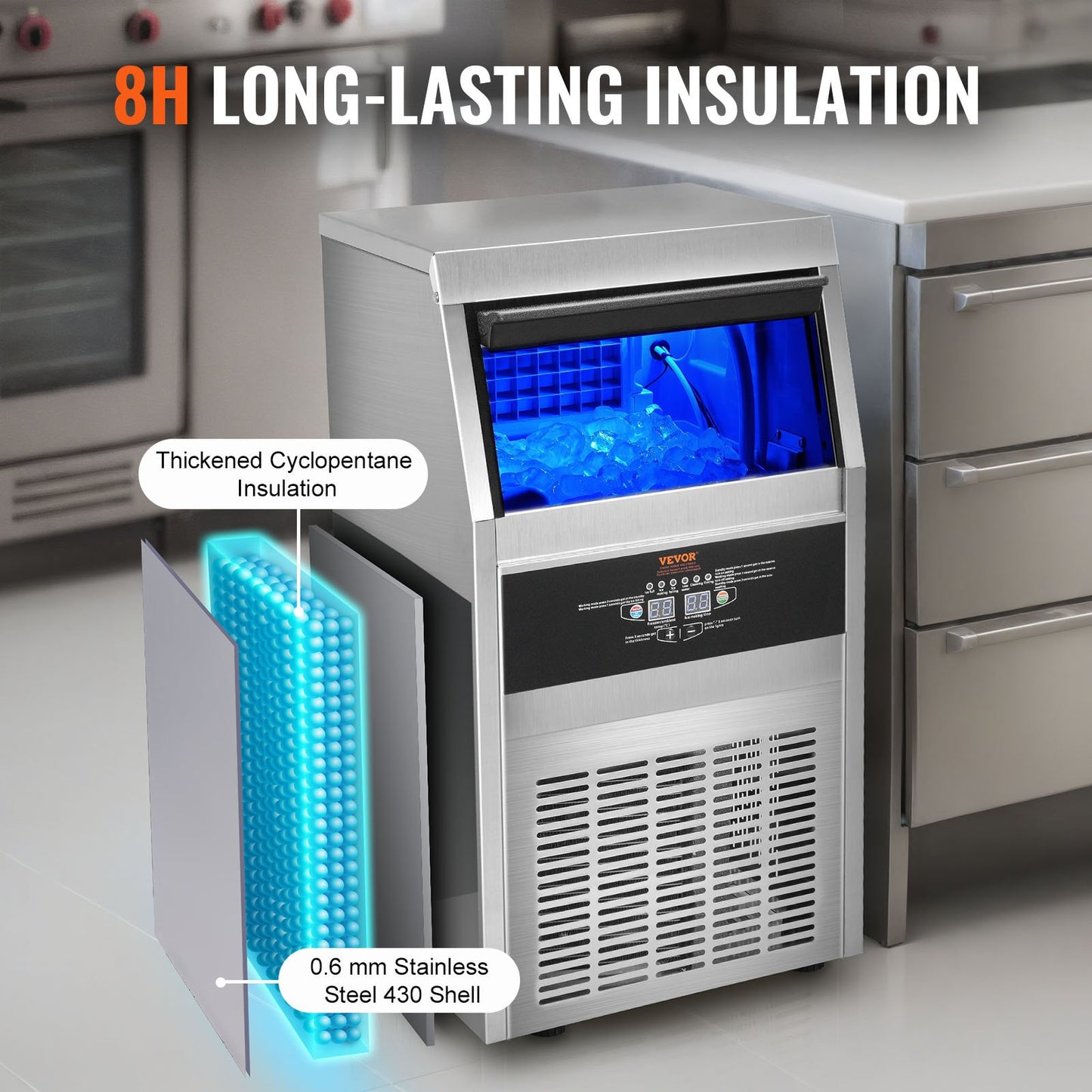 Commercial Ice Maker, 80lbs/24H, Ice Maker Machine, 40 Ice Cubes in 12-15 Minutes, Freestanding Cabinet Ice Maker with 24lbs Storage Capacity LED Digital Display, for Bar Home Office Restaurant