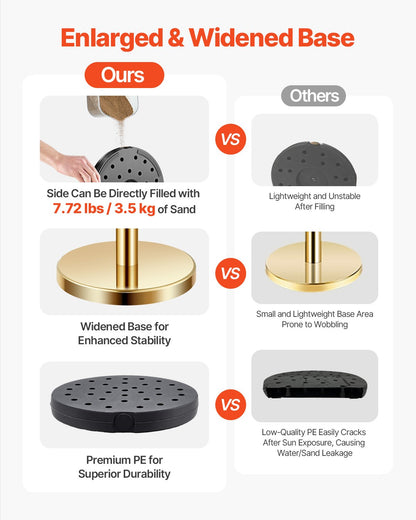 Stanchion Post, 8 Pcs Crowd Control Barrier Set with 6 Red Velvet Ropes, 5 ft Stainless Steel Gold Stanchion Post Queue with Sand Injection Hollow Base for Theater, Party, Wedding, Exhibition