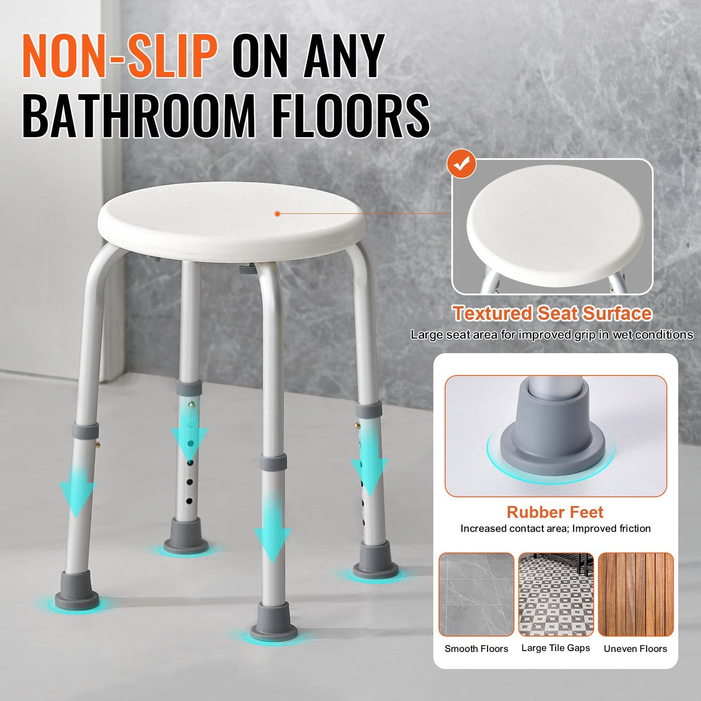 Shower Chair for Inside Shower, Adjustable Height Shower Stool, Non-Slip Bench Bathtub Seat Stool for Elderly Disabled Adults Handicap, 136.1 kg Capacity