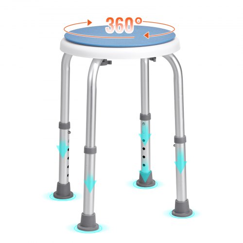 Shower Chair 360 Degree Rotating, Adjustable Height Shower Stool Seat, Bath Chair for Inside Shower or Tub, Non-Slip Bench Bathtub Seat Stool for Elderly Disabled Handicap, 136.1 kg Capacity
