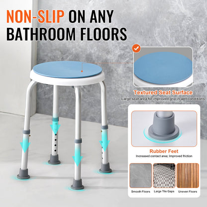 Shower Chair 360 Degree Rotating, Adjustable Height Shower Stool Seat, Bath Chair for Inside Shower or Tub, Non-Slip Bench Bathtub Seat Stool for Elderly Disabled Handicap, 136.1 kg Capacity