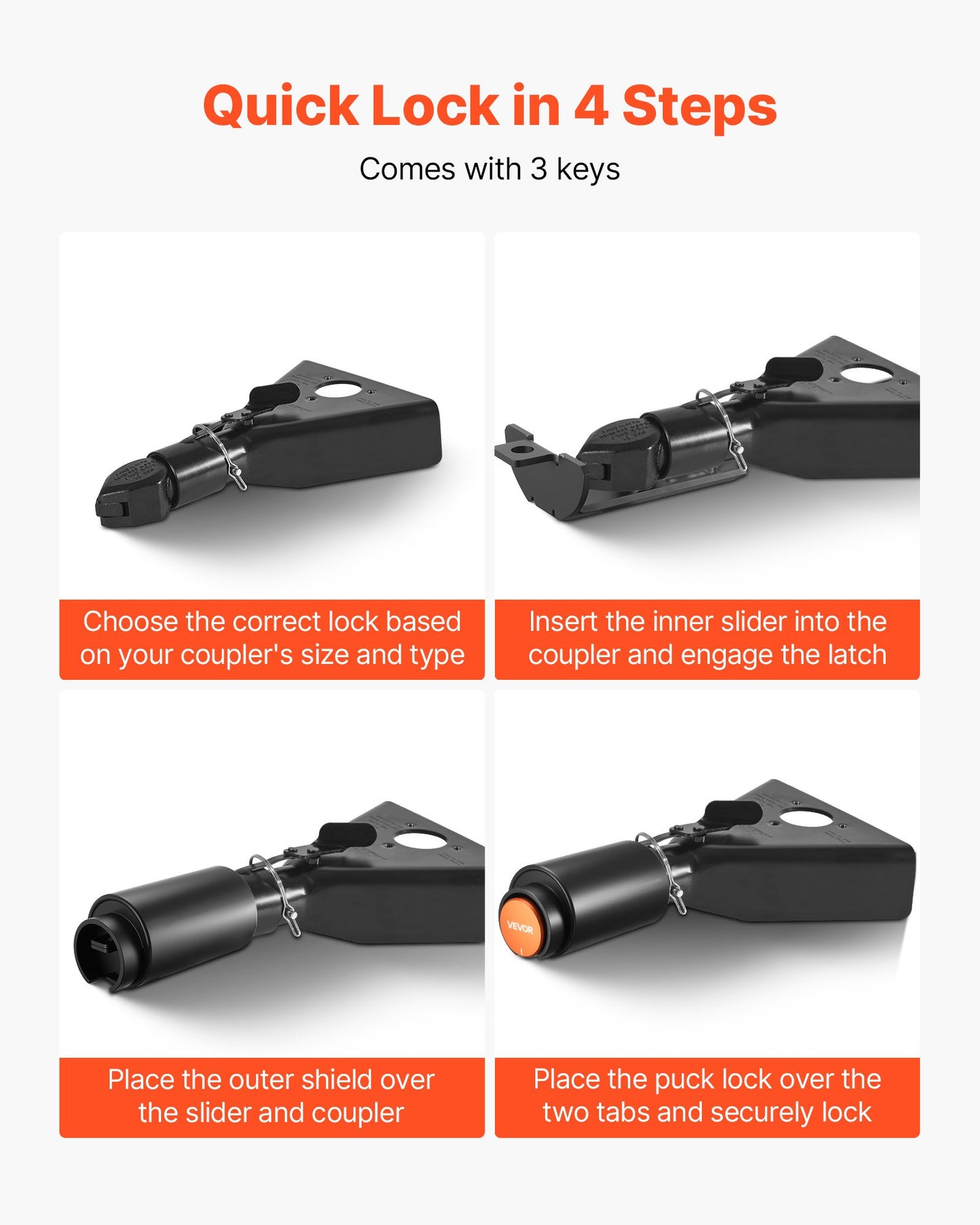 Trailer Lock, Fits 50.6 & 58.6 mm Bulldog Trailer Couplers, Heavy Duty Hitch Lock with 3 Keys Secures Security Chains, Corrision-resistant, Anti-Theft RV Trailer Locks for RV, Trailer, Boat