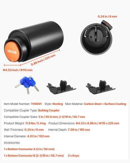 Trailer Lock, Fits 50.6 & 58.6 mm Bulldog Trailer Couplers, Heavy Duty Hitch Lock with 3 Keys Secures Security Chains, Corrision-resistant, Anti-Theft RV Trailer Locks for RV, Trailer, Boat