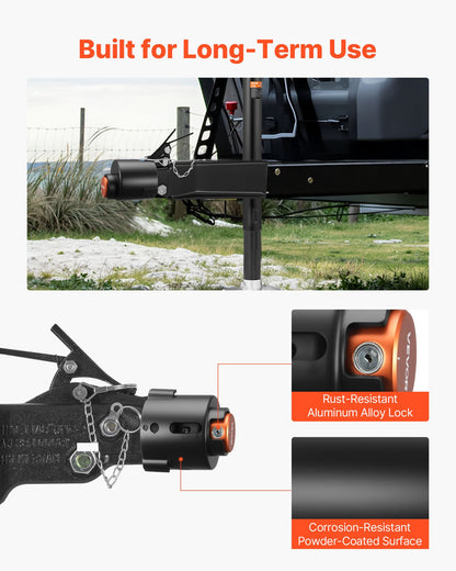Släpvagnslås, passar 58,6 mm gjutna kulkopplingar, kraftigt dragkrokslås med 3 nycklar säkrar säkerhetskedjor, korrosionsbeständigt, stöldskyddande husvagnslås för husbil, släpvagn, båt