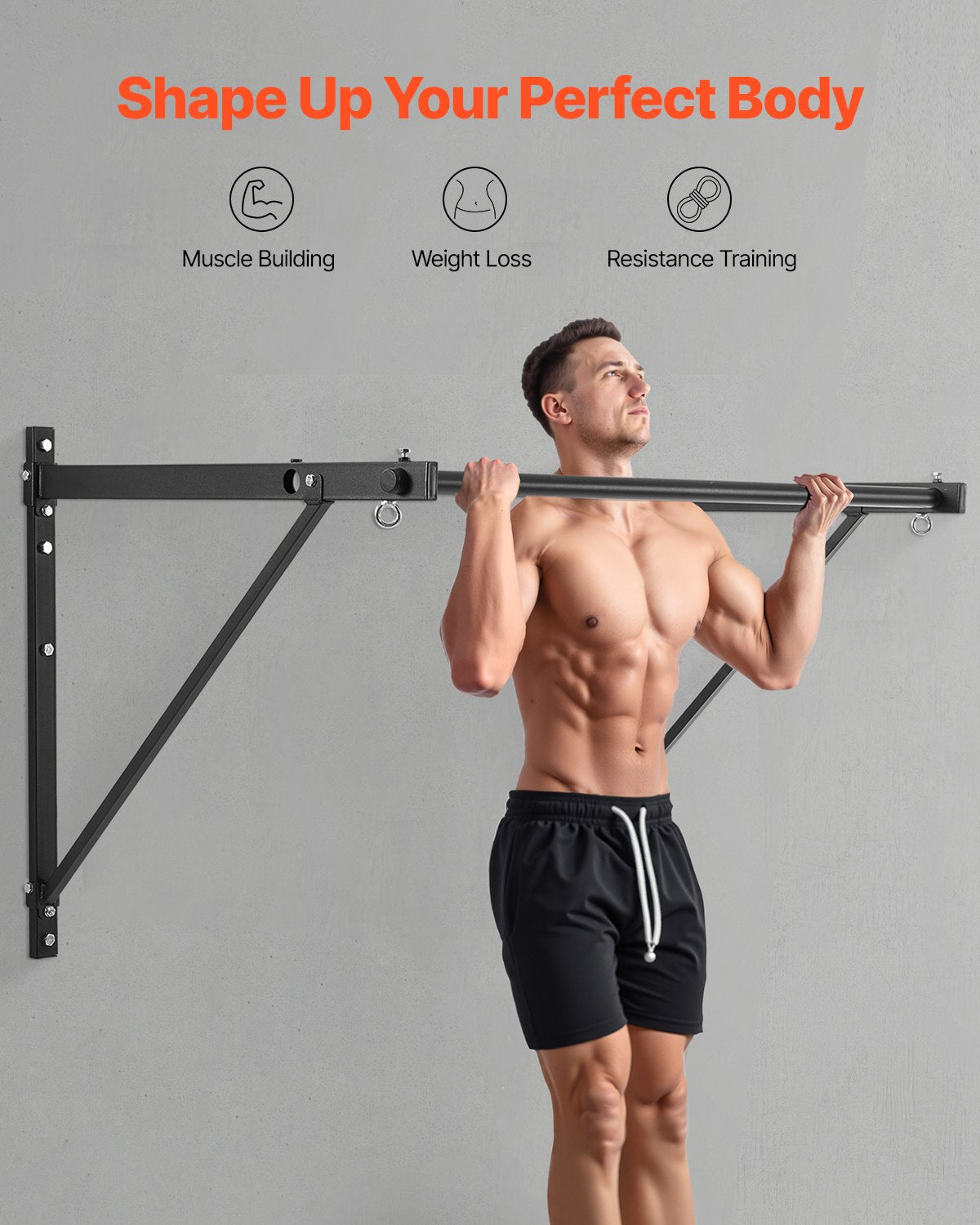 Pull Up Bar, 50 in Width Wall Mounted Pull Ups, Adjustable Depth 22" or 30" from Wall, Heavy Duty Steel Upper Body Workout Bars, 440 lbs Weight Capacity Chin Up Training Station, for Home Gym