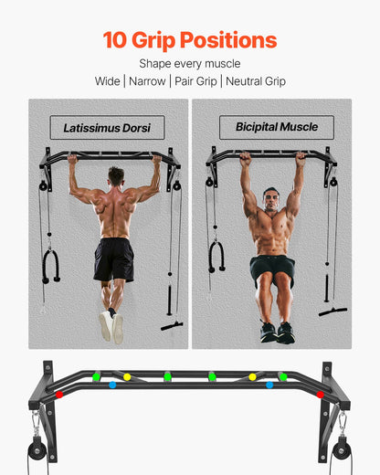 Pull Up Bar, Multi-Grip Wall Mounted Pull Ups, 50 in Width Multifunctional Chin Up Training Station, Heavy Duty Steel Upper Body Workout Bars with LAT Pulldown Attachments, 440 lbs, for Home Gym
