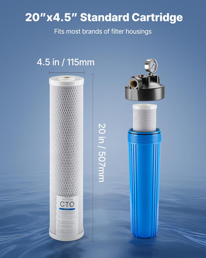 Ersättningsfilter för hela husets vattenfilter, 11 x 51 cm (4,5 x 20 tum) CTO-kolblock, ersättningsfilter för hela hemmets vattenfiltreringssystem, minskar klor, dålig smak, lukt, 2-pack