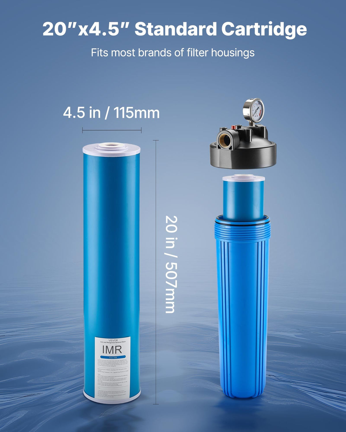 Ersättningsfilter för hela husets vattenfilter, 4,5"x20" (11x51 cm) Järn- och manganreducerande ersättningsfilter för hela hemmets vattenfiltreringssystem, minskar klor, dålig smak och lukt.