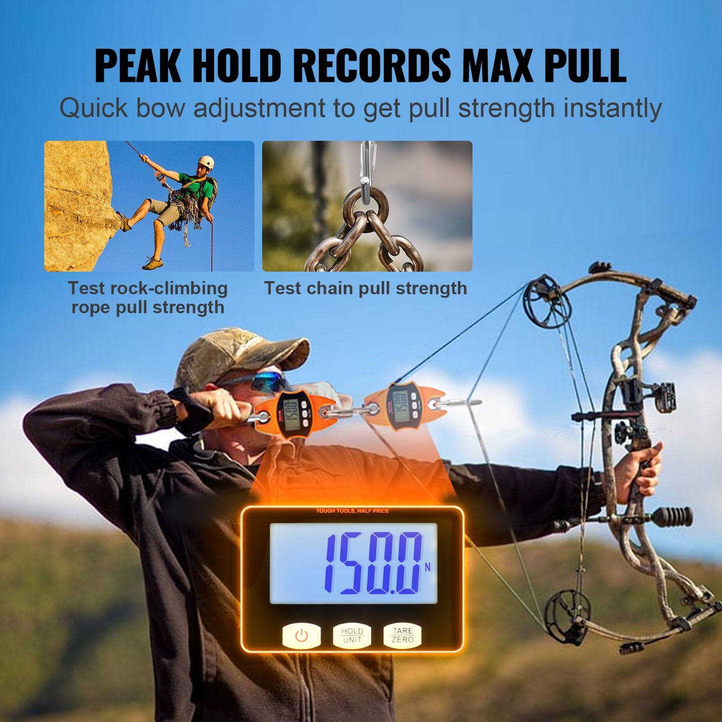 Digital Crane Scale, 880 lbs/400 kg, Industrial Heavy Duty Hanging Scale with Cast Aluminum Case & LCD Screen, Handheld Mini Crane with Hooks for Farm, Hunting, Fishing, Outdoor, Garage (Orange)