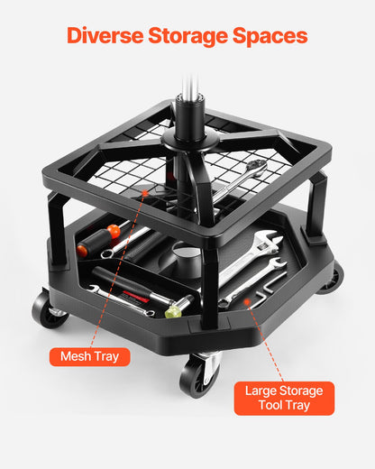 Rolling Shop Stool, Pneumatic Garage Seat/Work Stool with 300 lbs Capacity, Adjustable Height Roller Creeper Seat, 360° Swivel Padded Workshop Stool with Casters, for Garage, Shop & Auto Repair