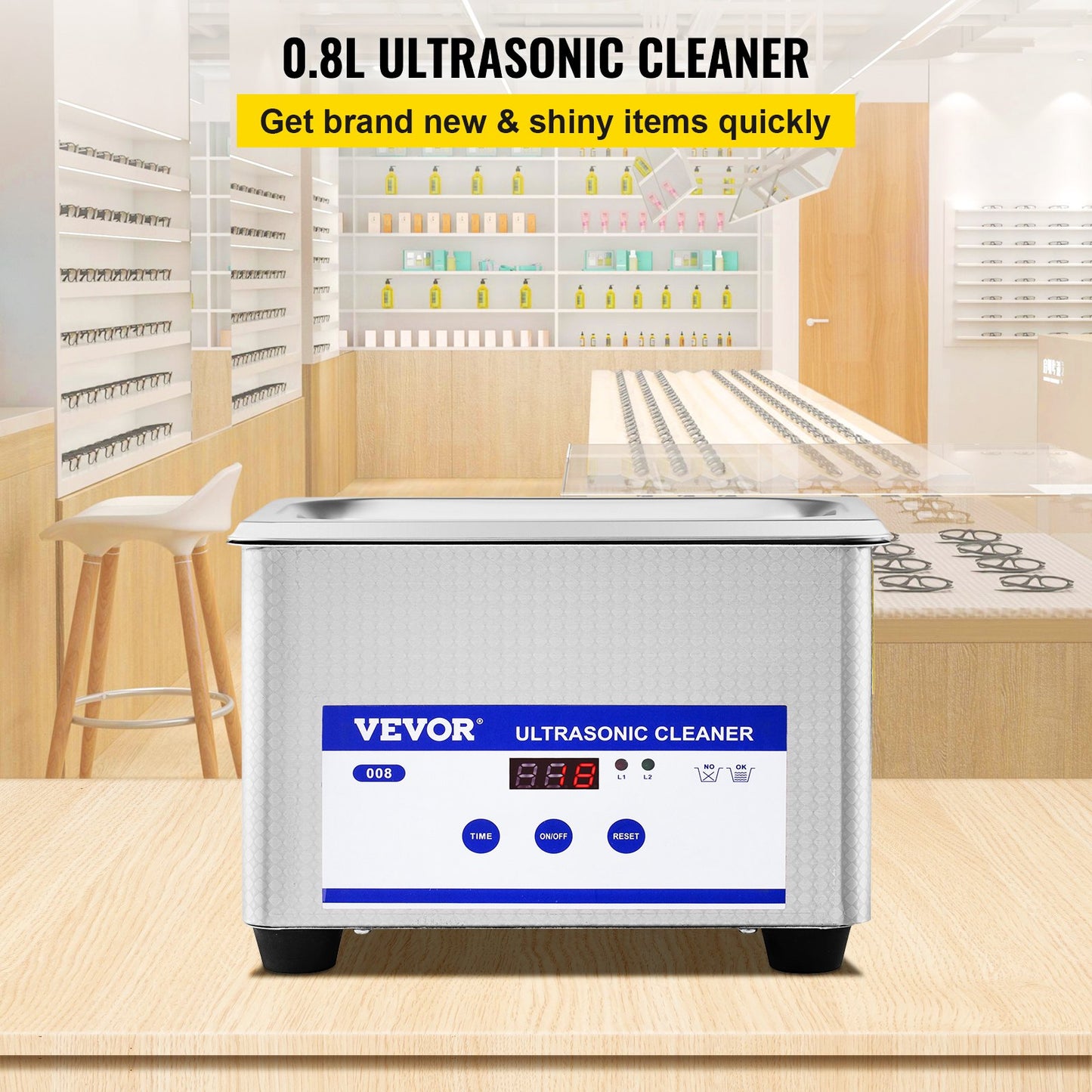 0.8L Ultrasonic Cleaners Digital Heater Timer for Cleaning Jewelry Cleaning Eyeglass 35W Stainless steel for Commercial Personal Home Use