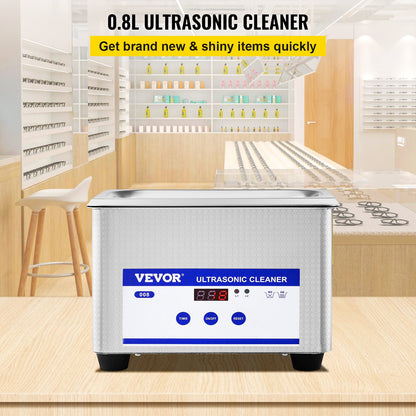 0.8L Ultrasonic Cleaners Digital Heater Timer for Cleaning Jewelry Cleaning Eyeglass 35W Stainless steel for Commercial Personal Home Use