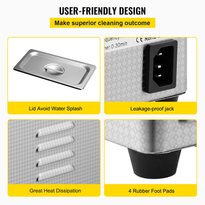 0.8L Ultrasonic Cleaners Digital Heater Timer for Cleaning Jewelry Cleaning Eyeglass 35W Stainless steel for Commercial Personal Home Use