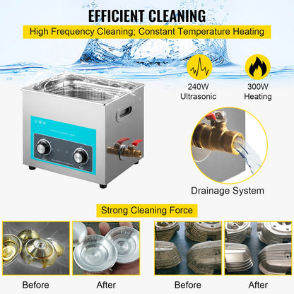 10L Ultrasonic Cleaner Jewelry Cleaner with Heater Timer for Jewelry Cleaning Knob Control Eyeglass Rings Dentures Music Instruments