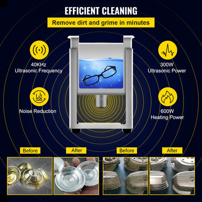 15L uppgraderad ultraljudsrengörare (600W värmare, 360W ultraljud) Professionell digital ultraljudsrengörare för laboratoriedelar med värmetimer för rengöring av glasinstrument