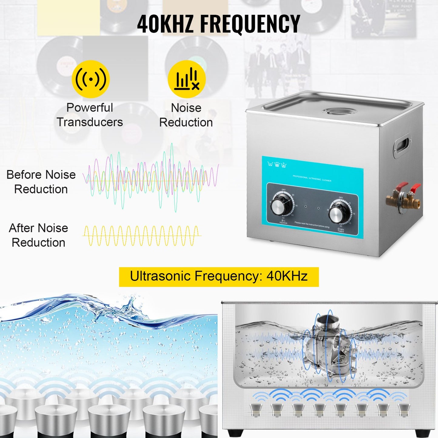 15L Ultrasonic Cleaner Jewelry Cleaner with Heater Timer for Jewelry Cleaning Knob Control Eyeglass Rings Dentures Music Instruments