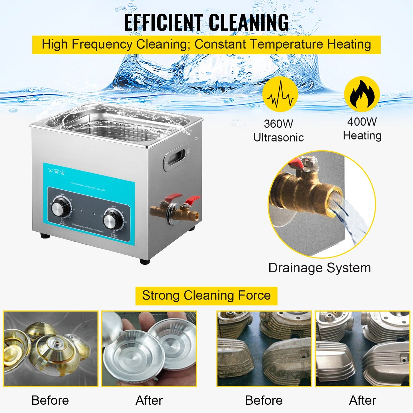 15L Ultrasonic Cleaner Jewelry Cleaner with Heater Timer for Jewelry Cleaning Knob Control Eyeglass Rings Dentures Music Instruments