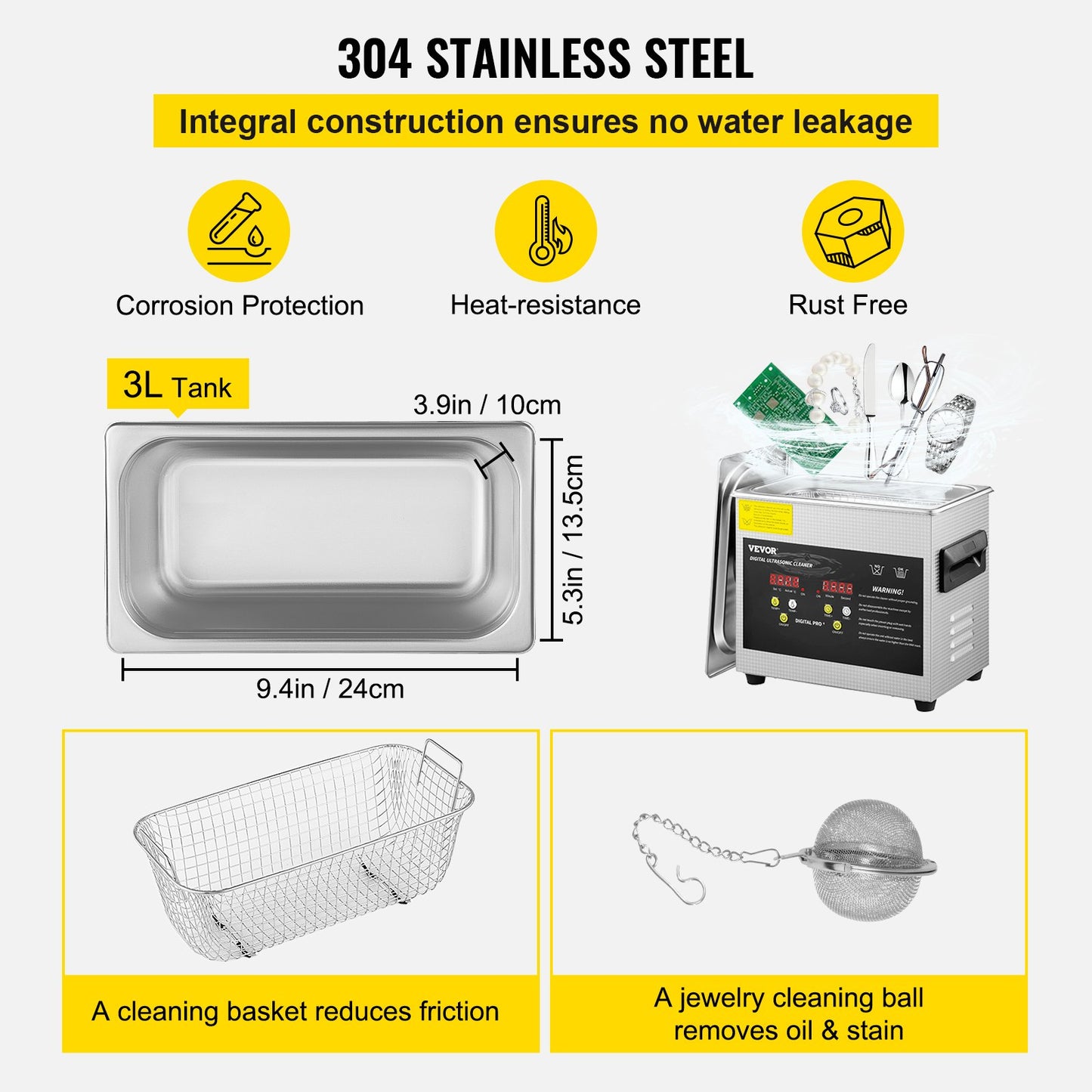 3L Upgraded Ultrasonic Cleaner (200W Heater,120W Ultrasonic) Professional Digital Lab Ultrasonic Parts Cleaner with Heater Timer for Jewelry Glasses Parts Cleaning
