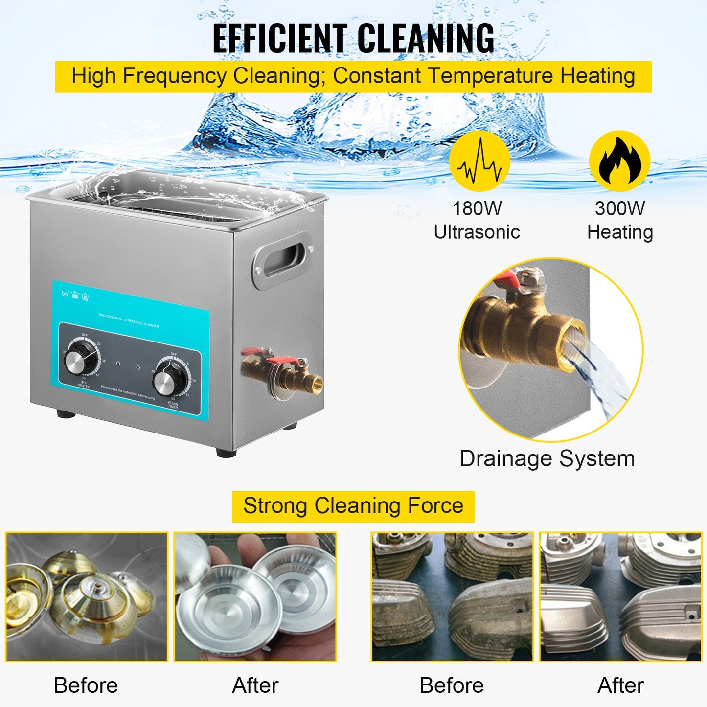6.5L Ultrasonic Cleaner Jewelry Cleaner with Heater Timer for Jewelry Cleaning Knob Control Eyeglass Rings Dentures Music Instruments