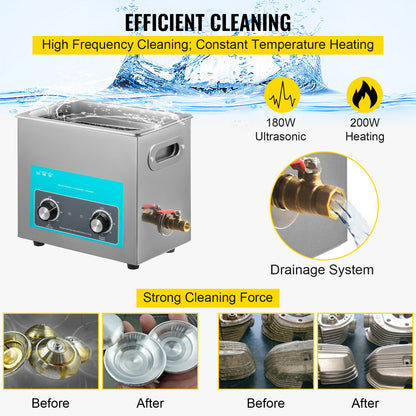 6L Ultrasonic Cleaner, 304 Stainless Steel Professional Knob Control, Ultrasonic Cleaner with Heater Timer for Jewelry Watch Glasses Circuit Board Dentures Small Parts Dental Instrument