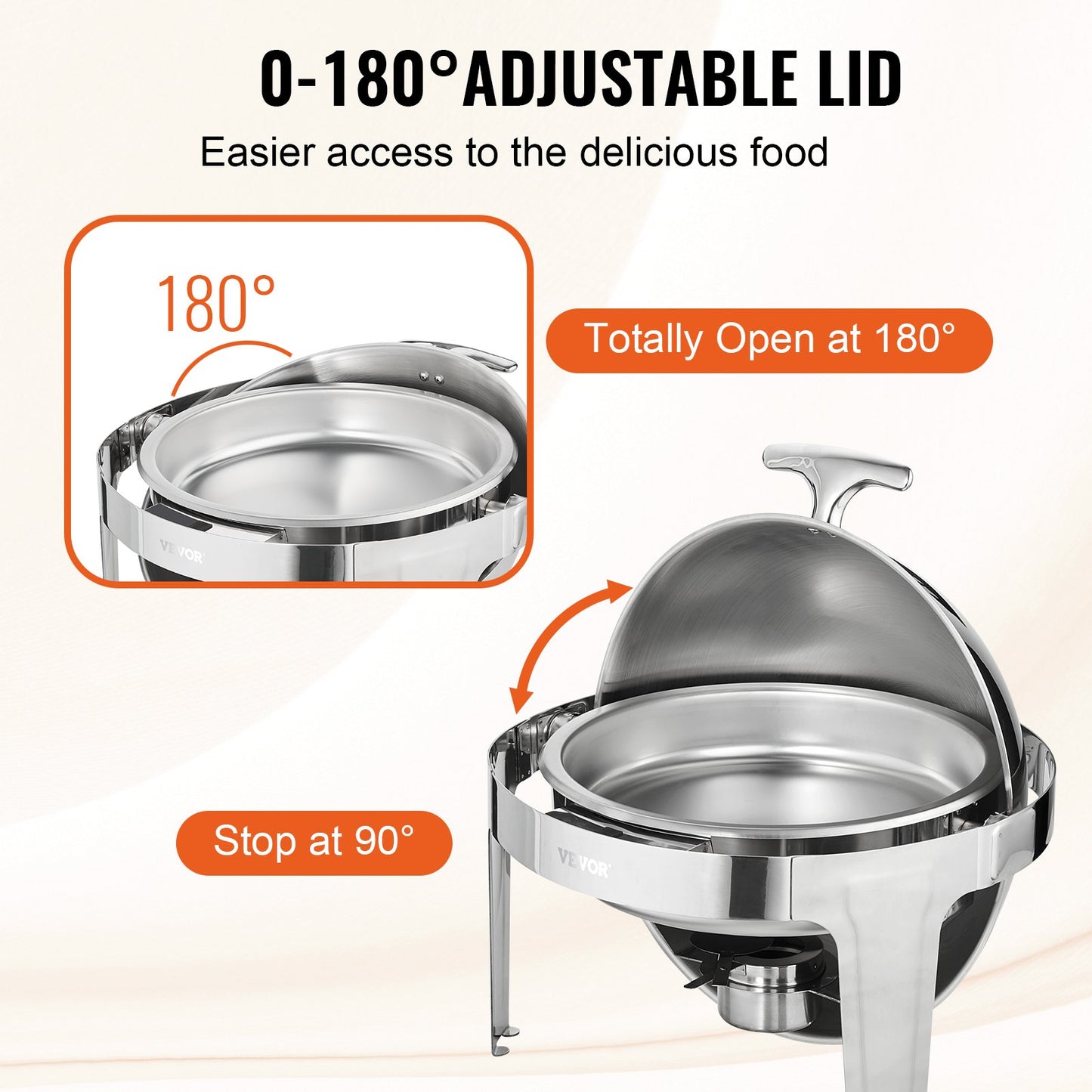 Roll Top Chafing Dish Buffet Set, 6 Qt 2 Pack, Stainless Steel Chafer with 2 Full Size Pans, Round Catering Warmer Server with Lid Water Pan Stand Fuel Holder, for at Least 5 People
