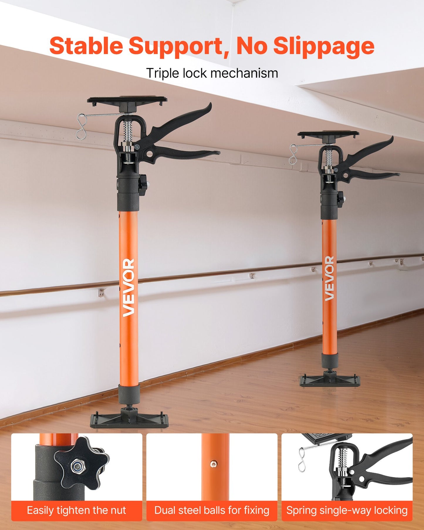 Stödstång för skåpdomkraft, 2-pack, 54-155 cm teleskopisk snabbstödstång i stål, justerbart 3:e handssystem upp till 70 kg kapacitet för installation av skåp, lyft av gipsväggar, laststänger