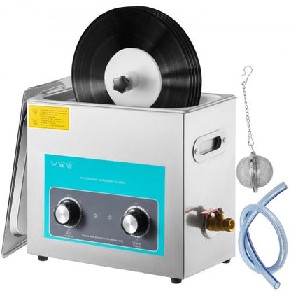 Ultrasonic Vinyl Record Cleaner 6L 40kHz Vinyl Ultrasonic Cleaning Machine Knob Control Record Ultrasonic Cleaner 8 Records Vinyl Sonic Cleaner Stainless Steel Tank with Mechanical Heater & Time