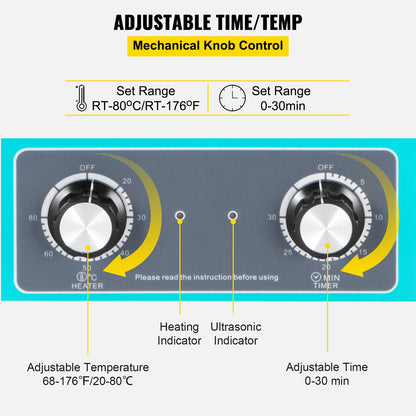 Ultrasonic Vinyl Record Cleaner 6L 40kHz Vinyl Ultrasonic Cleaning Machine Knob Control Record Ultrasonic Cleaner 8 Records Vinyl Sonic Cleaner Stainless Steel Tank with Mechanical Heater & Time