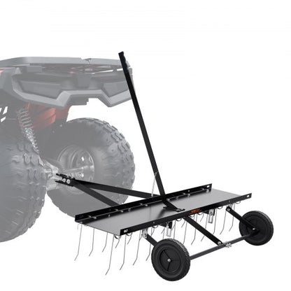 Tow Behind Dethatcher, 48-inch Tow Dethatcher with 24 Spring Steel Tines, Lawn Dethatcher Rake for ATV or Mower, Tow Behind Lawn Rake with Lift Handle for Garden Farm Grass