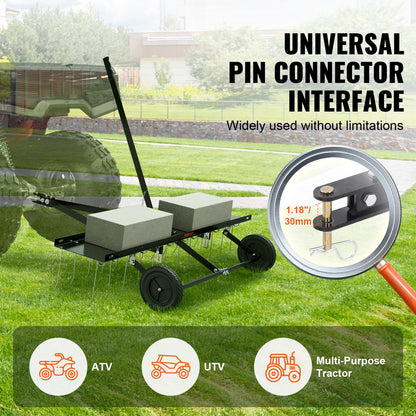 Tow Behind Dethatcher, 48-inch Tow Dethatcher with 24 Spring Steel Tines, Lawn Dethatcher Rake for ATV or Mower, Tow Behind Lawn Rake with Lift Handle for Garden Farm Grass