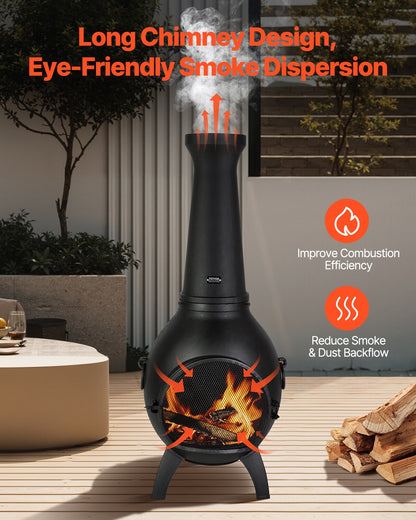 Chiminea, 22 Inch Outdoor Wood Burning Firepit, Spherical Fireplace for BBQ & Warming, Aluminum Wooden Fire Pit with Grill Mesh, Chimney Coat & Rustproof Chiminea Lid, for Patio/Garden/Backyard