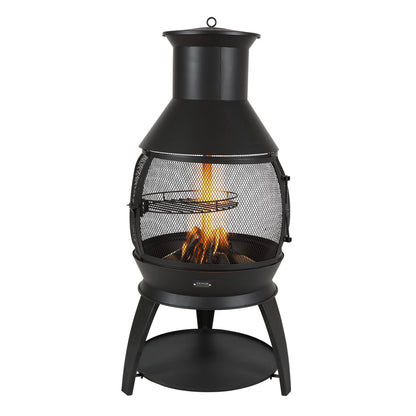 Chiminea, 22 Inch Outdoor Wood Burning Firepit, Iron Spherical Fireplace for BBQ & Warming, Wooden Fire Pit with Grill Mesh, Chimney Coat & Rustproof Chiminea Lid, for Patio, Garden, Backyard