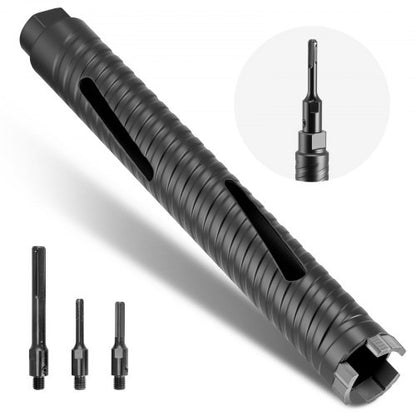 Core Drill Bit, 38 mm Diameter, 241 mm Drilling Depth, M16 Internal Thread, Diamond Dry Coring Bit with 3 Adapters, Pilot Drill and Hex Wrench, for Reinforced Concrete, Red Bricks, and Masonry
