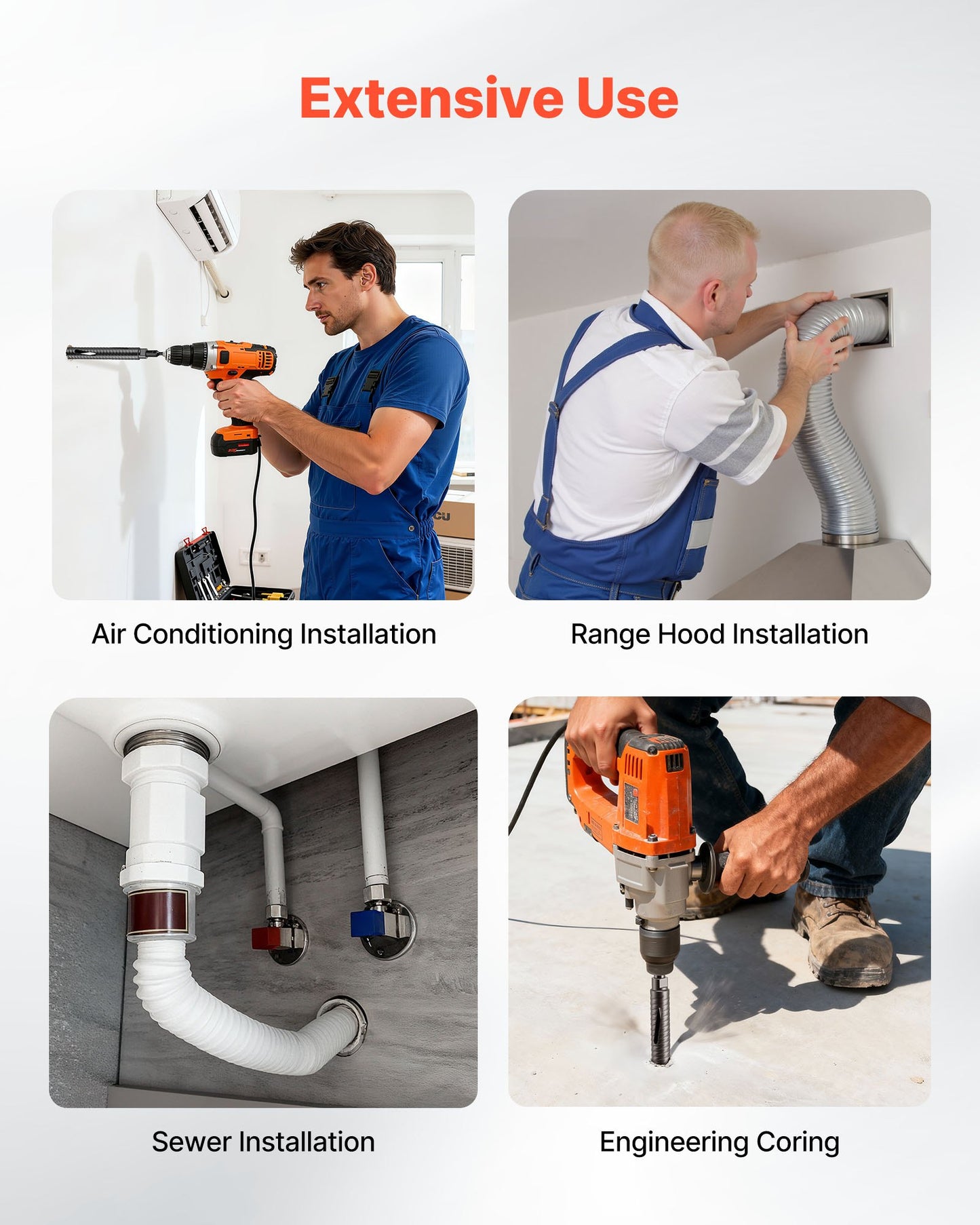 Core Drill Bit, 38 mm Diameter, 241 mm Drilling Depth, M16 Internal Thread, Diamond Dry Coring Bit with 3 Adapters, Pilot Drill and Hex Wrench, for Reinforced Concrete, Red Bricks, and Masonry