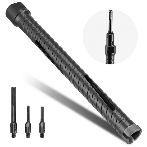 Core Drill Bit, 25 mm Diameter, 241 mm Drilling Depth, M16 Internal Thread, Diamond Dry Coring Bit with 3 Adapters, Pilot Drill and Hex Wrench, for Reinforced Concrete, Red Bricks, and Masonry
