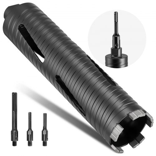 Core Drill Bit, 64 mm Diameter, 241 mm Drilling Depth, M16 Internal Thread, Diamond Dry Coring Bit with 3 Adapters, Pilot Drill and Hex Wrench, for Reinforced Concrete, Red Bricks, and Masonry