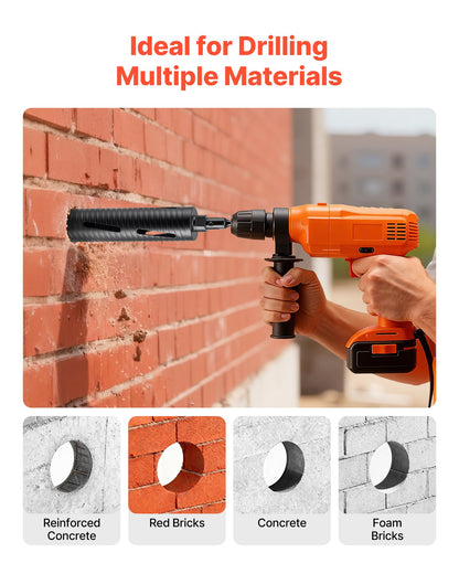 Core Drill Bit, 64 mm Diameter, 241 mm Drilling Depth, M16 Internal Thread, Diamond Dry Coring Bit with 3 Adapters, Pilot Drill and Hex Wrench, for Reinforced Concrete, Red Bricks, and Masonry