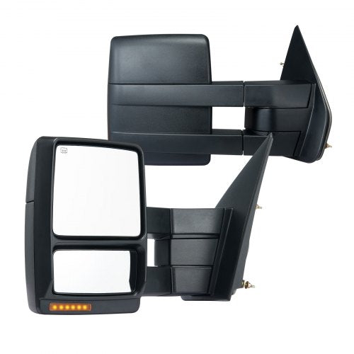 Towing Mirrors, Left & Right Pair Set for 2004-2014 Ford F150, Power Heated with Signal Light & Puddle Light, Plane & Convex Glass, Manual Controlling Telescoping Folding, Heating Defrost, Black