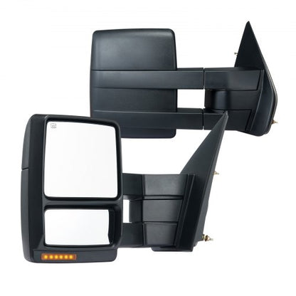 Towing Mirrors, Left & Right Pair Set for 2004-2014 Ford F150, Power Heated with Signal Light & Puddle Light, Plane & Convex Glass, Manual Controlling Telescoping Folding, Heating Defrost, Black