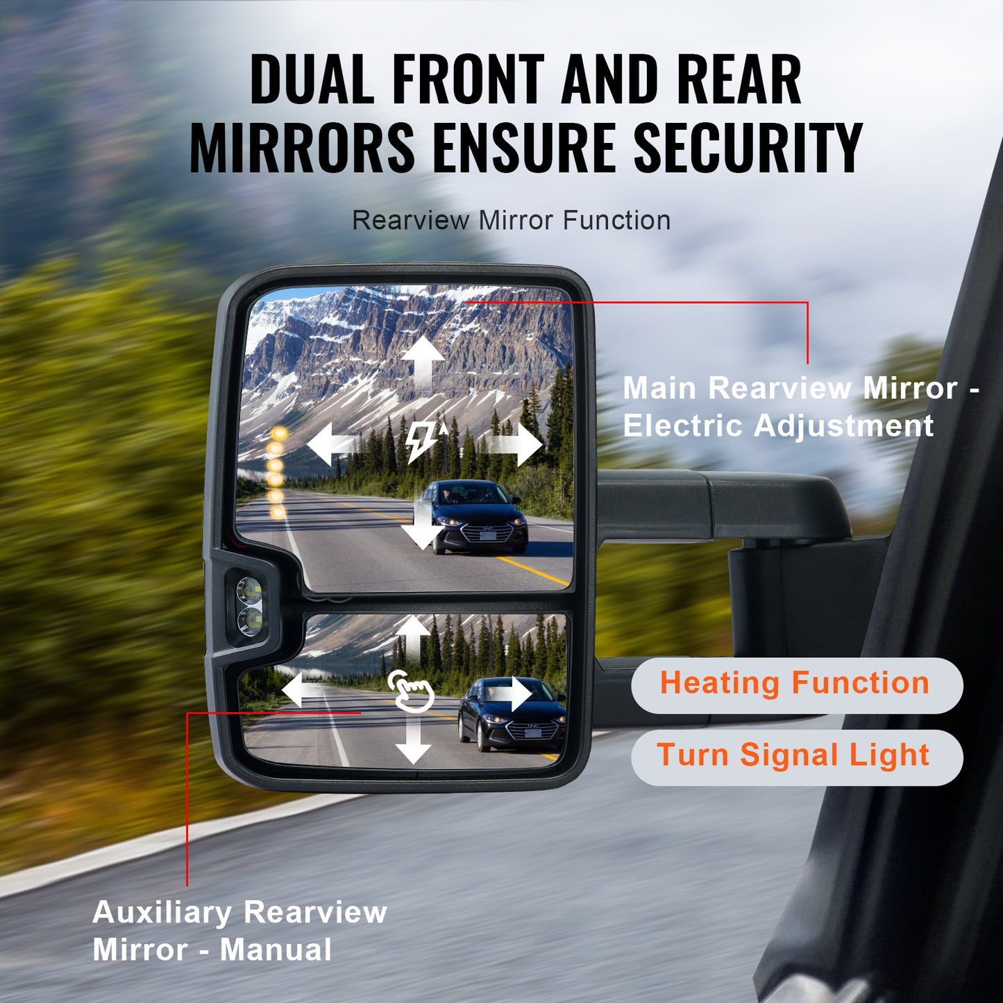 Towing Mirrors, Left & Right Pair Set for Chevrolet Silverado (2003-2007)/GMC/Cadillac, Power Heated Tow Mirror with Signal Light, Manual Controlling Telescoping Folding, Heating Defrost, Silver