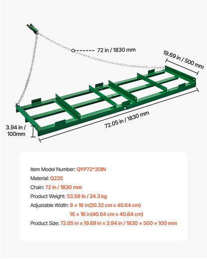 Drag Harrow, 6 ft Heavy Duty Tow Behind Drag Harrow with Adjustable Bars & 72 in Chain, Driveway Grader Landscape Rake for ATV, UTV, Tractor, Mower Tow Behind Yard Lawn Leveling Tool