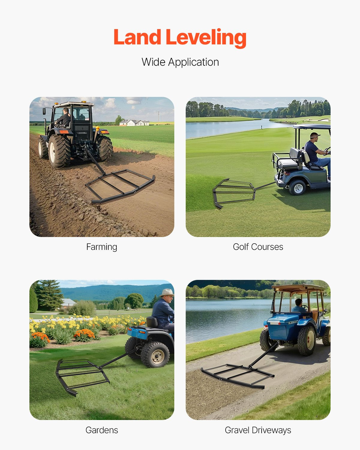 Dragharv, 72" bred bogsering bakom dragharv, Q235 stålväghyvel för uppfart med sprintliknande dragkrok, uppfartstraktor grusjämn uppfartväghyvel för ATV, UTV, trädgårdstraktorer