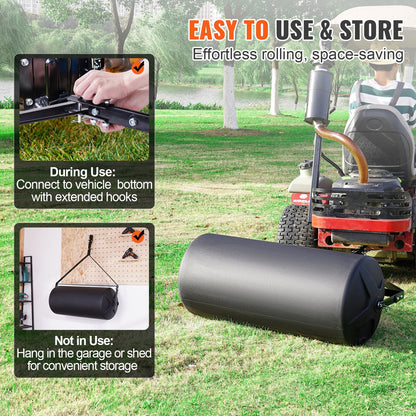Tow Behind Lawn Roller, 400lbs Sand/Water Filled Yard Roller, LLDPE Drum and Steel Frame Sod Roller with Easy-turn Plug, Tow Behind a Tractor or ATV for Lawn, Garden, Farm, Park, Black