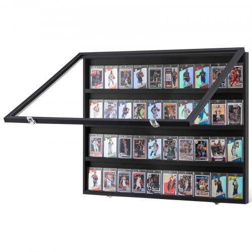 Displayfodral för sportkort med 36 grader, 77,5 x 61,7 x 5,3 cm, basebollkortsdisplayram med 98 % UV-skydd, klar PC-glas, låsbart väggskåp för fotboll, basket, hockey och samlarkort