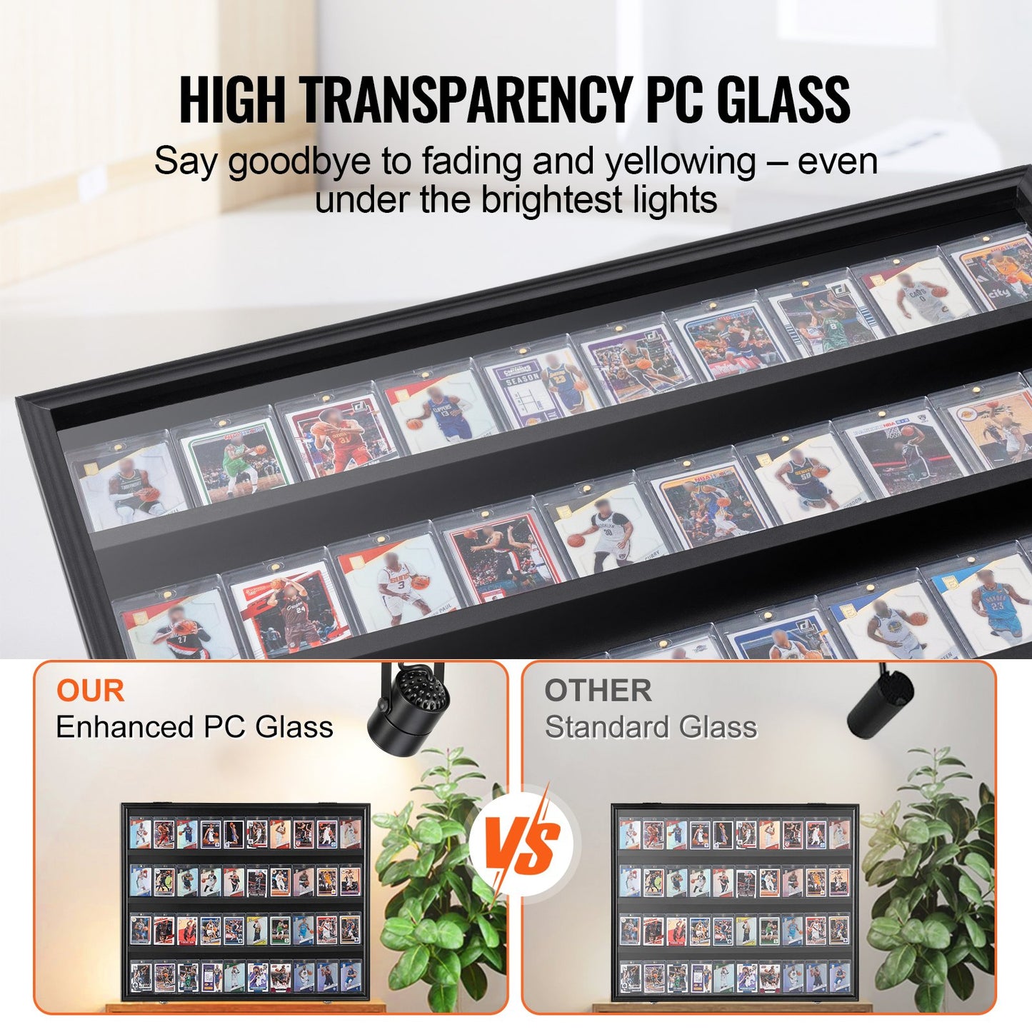 Displayfodral för sportkort med 36 grader, 77,5 x 61,7 x 5,3 cm, basebollkortsdisplayram med 98 % UV-skydd, klar PC-glas, låsbart väggskåp för fotboll, basket, hockey och samlarkort
